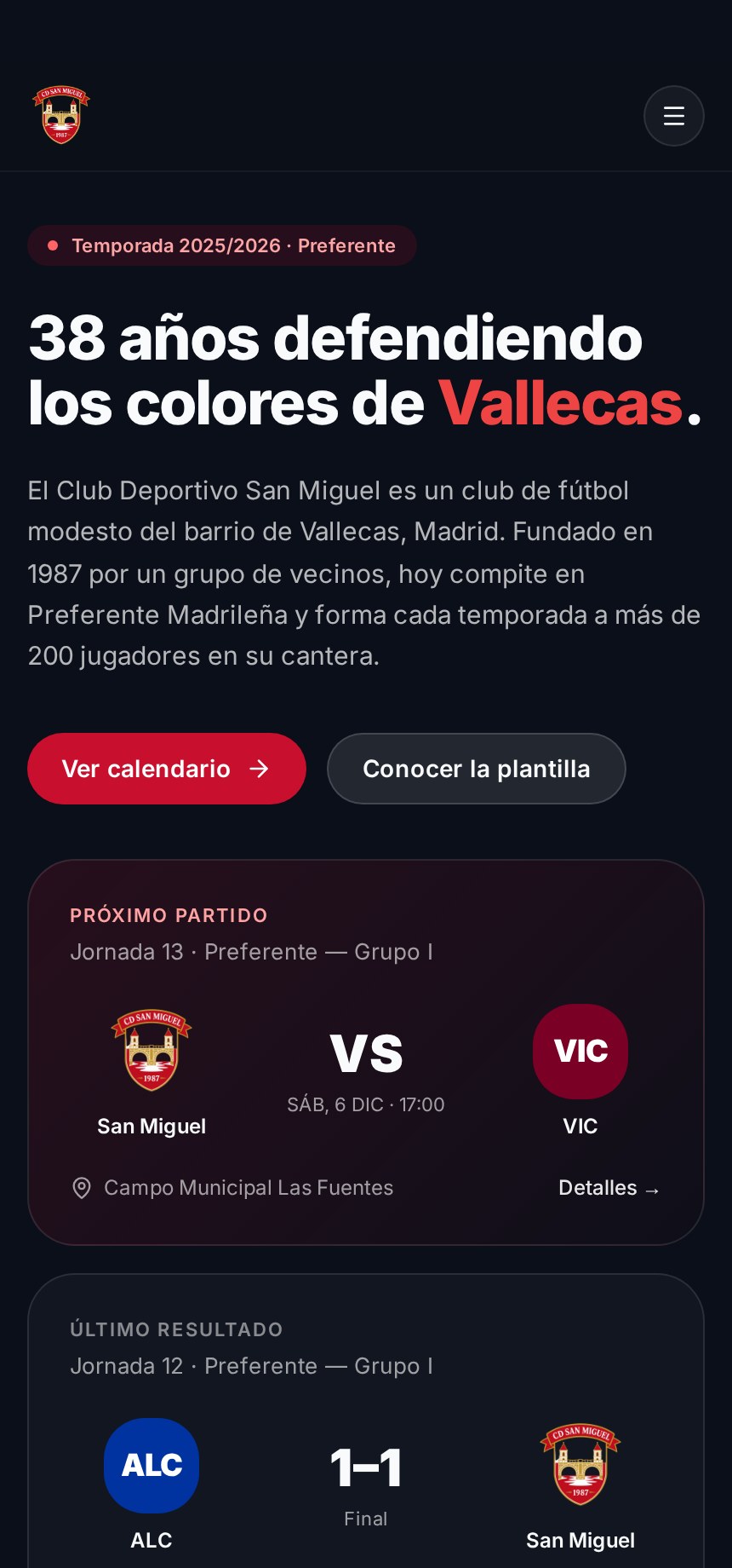 La web del club en el móvil